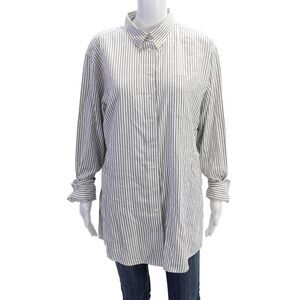 Claridge + King Womens Button Front Long Sleeve Striped Shirt White Gray Large